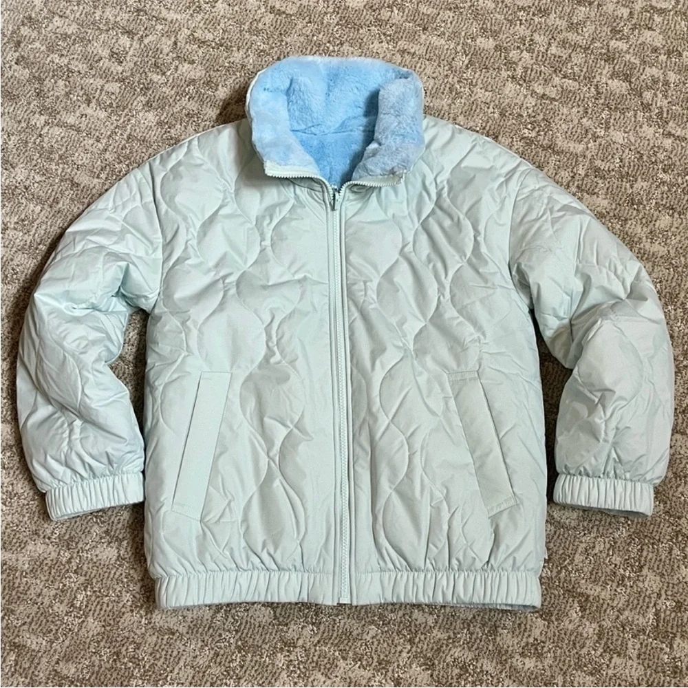 Athleta Girl Reversible Halycon Blue Warm + Fuzzy Jacket—6
